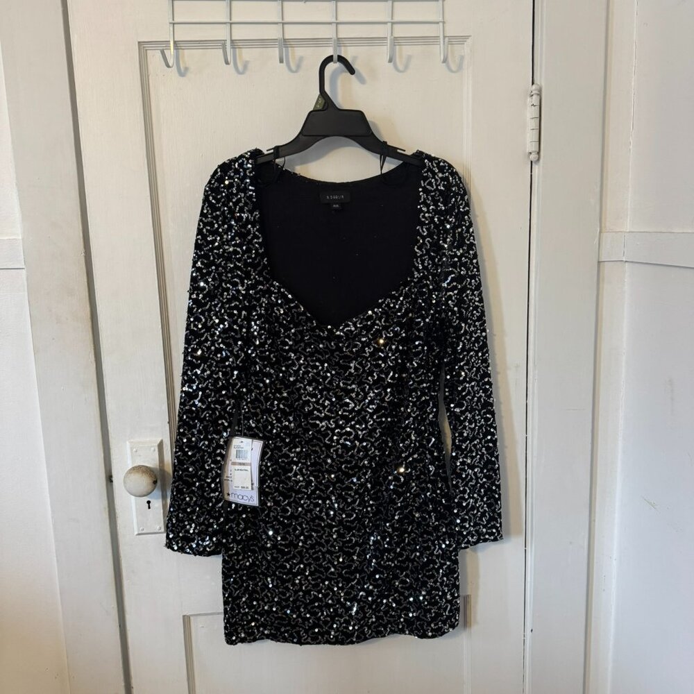 B. Darlin black scoop neck sequin and pearl accent mini dress.  Size 15/16. NWT.